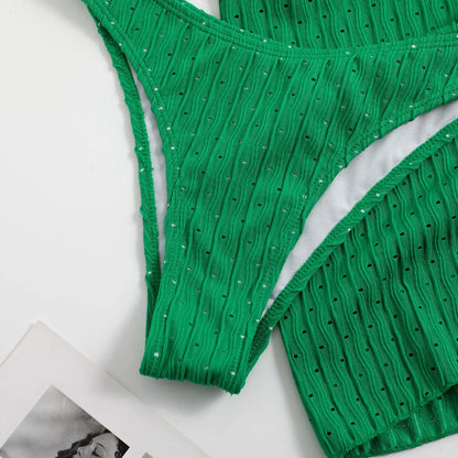 2025 Summer Halter Bikini 3 Pieces Women Special Material Sexy Thong Swimwear With Sarong Skirt White/Black/Pink/Green Beachwear