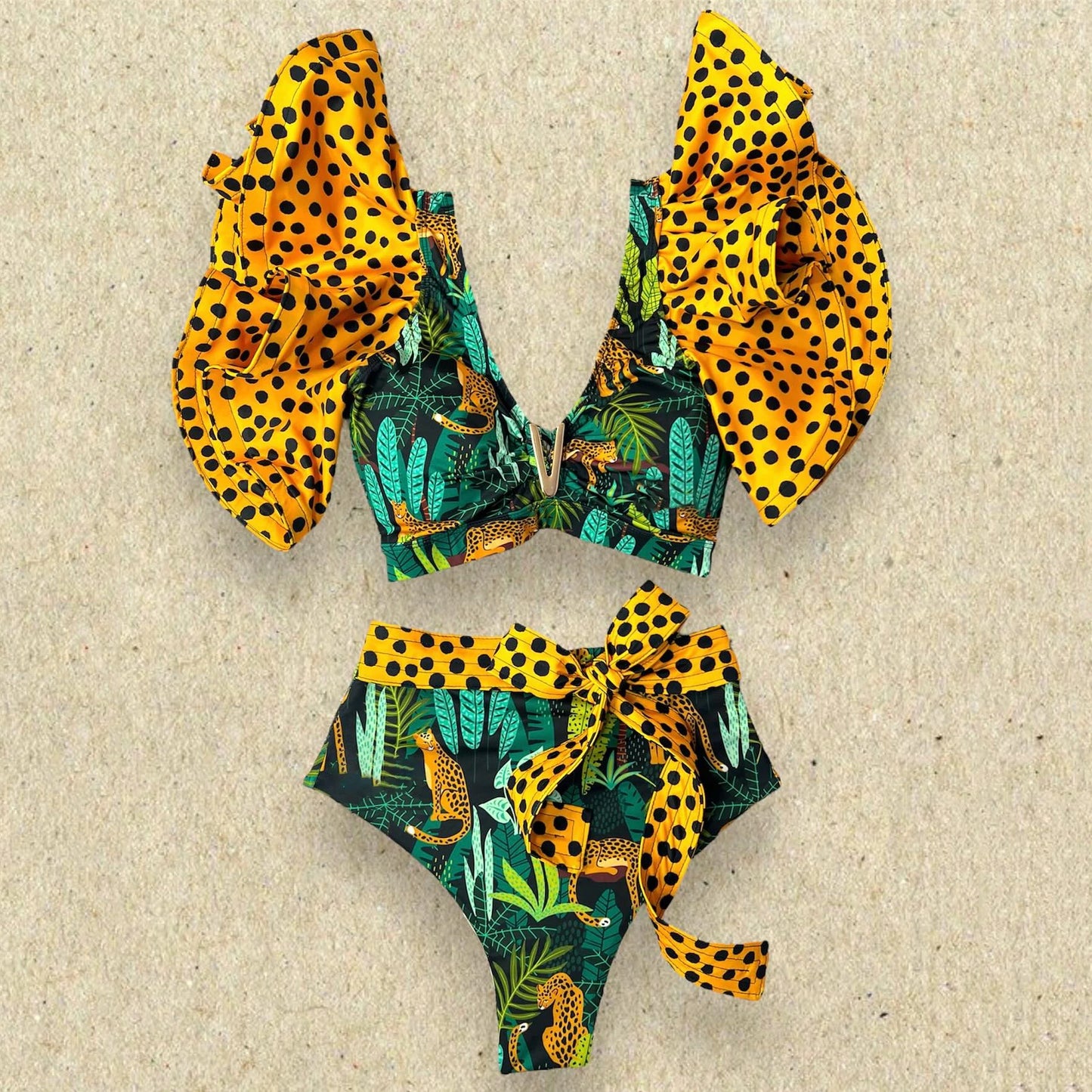 Two-Pieces Women Floral 2025 Push-Up Padded Bra Ruffles Bandage Bikini Set Swimsuit Swimwear Bathing Suit Beachwear Biquini