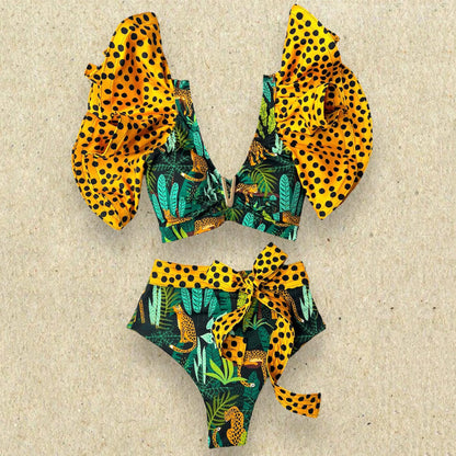 Two-Pieces Women Floral 2025 Push-Up Padded Bra Ruffles Bandage Bikini Set Swimsuit Swimwear Bathing Suit Beachwear Biquini
