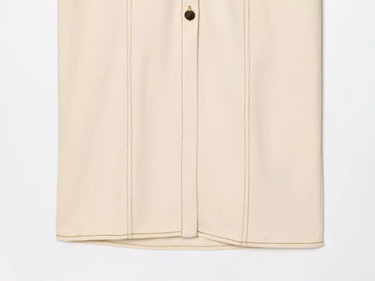 ETJ 2025  Spring New 1975 series denim MIDI dress with lapel side zipper fashion wrinkle waist slim elegant dress