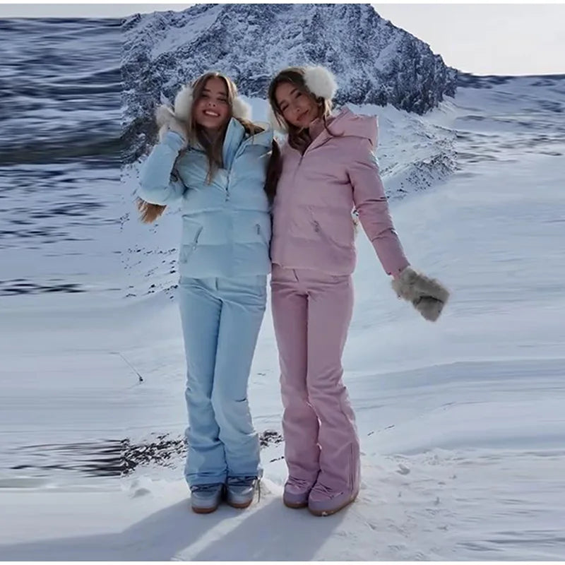 Cotton Ski Women's Winter Jumpsuit Sets Zipper Loose Jacket Straight Pants Suits Skiwear Snow Commute Street Outdoors Romper