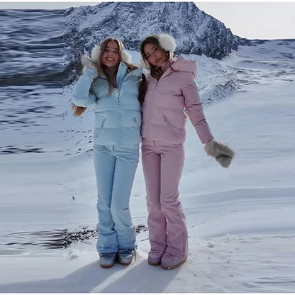 Cotton Ski Women's Winter Jumpsuit Sets Zipper Loose Jacket Straight Pants Suits Skiwear Snow Commute Street Outdoors Romper