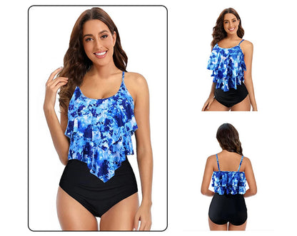 8 Colors Women Ruffled Tankini Set Padded Top With Adjustable Shoulder Straps Elastic Slim Knitted High Waisted Beachwear 2025