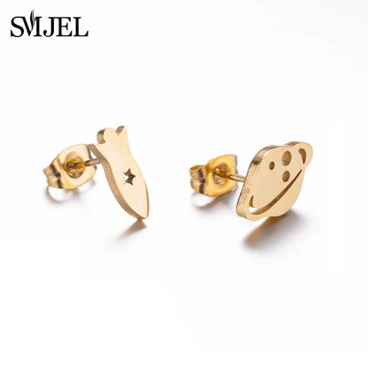 SMJEL Multiple Stainless Steel Stud Earrings for Women Girls Fashion Minimalist Skull Ghost Music Earrings Jewelry Punk Gifts