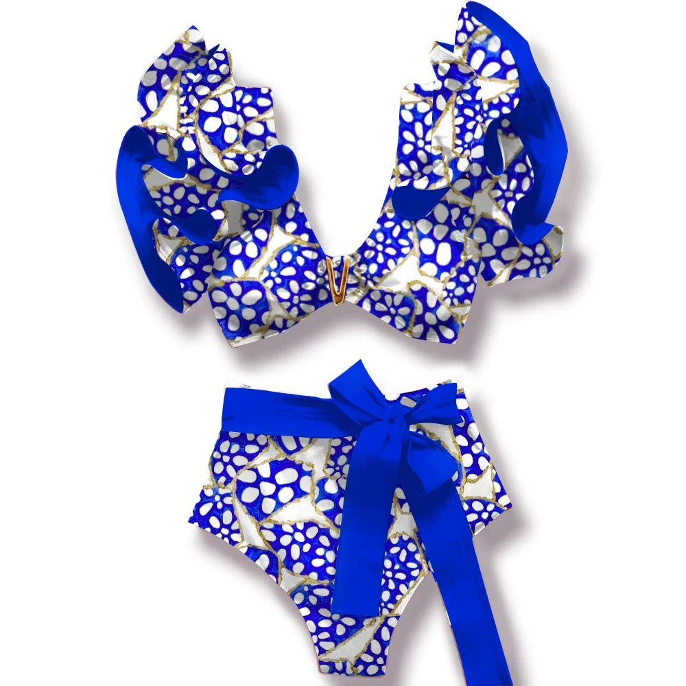 Two-Pieces Women Floral 2025 Push-Up Padded Bra Ruffles Bandage Bikini Set Swimsuit Swimwear Bathing Suit Beachwear Biquini