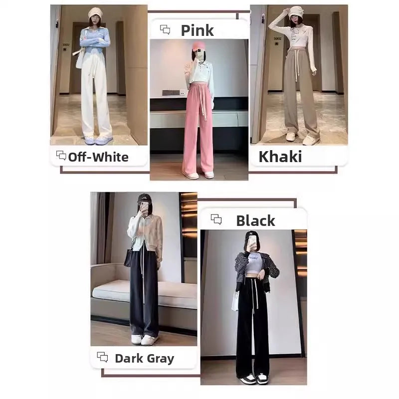 High Waist Wide Leg Pants Women's Autumn Winter Flannel Fce Lined Straight Cut Trousers Casual High Waist Pants