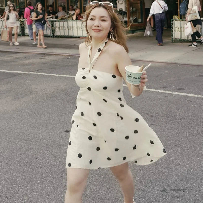 Ticketsx Polka Dot Dress Women's Sexy Scarf One Shoulder Backless Pleated Strapless Mini Dress Female Summer Luxury Loose Dress