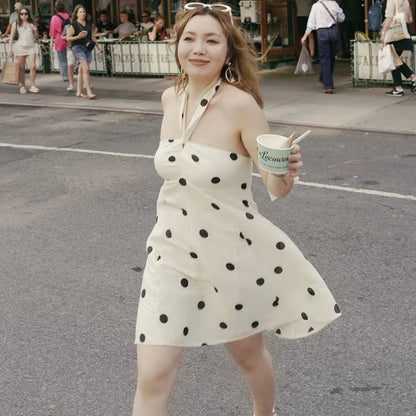 Ticketsx Polka Dot Dress Women's Sexy Scarf One Shoulder Backless Pleated Strapless Mini Dress Female Summer Luxury Loose Dress