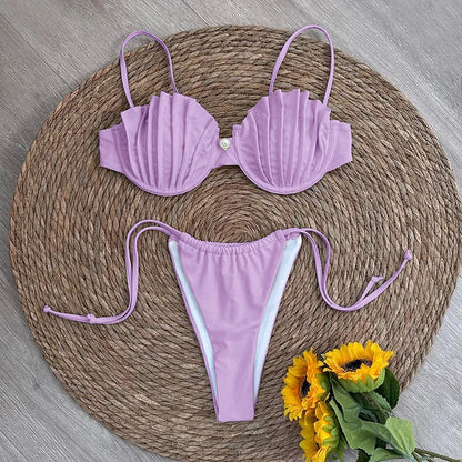 Sexy Shell Micro Bikini 2025 Women Swimsuit Female Swimwear Thong Bikinis Set Brazilian Beach Wear Bathing Suit Biquini