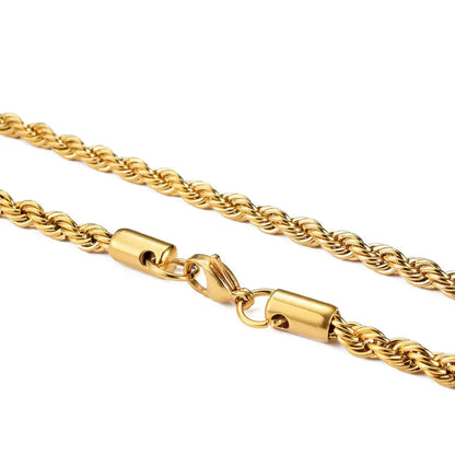 2-6MM Gold Color Twisted Rope Chain Necklace Stainless Steel Never Fade Waterproof Choker For Men Women Fashion Jewelry