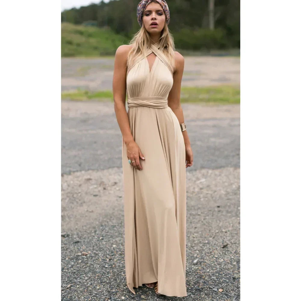 Fashion Multi-worn V-neck Vestidos De Fiesta Women Long Dress Sexy Strapped Lady Summer Maxi Dress