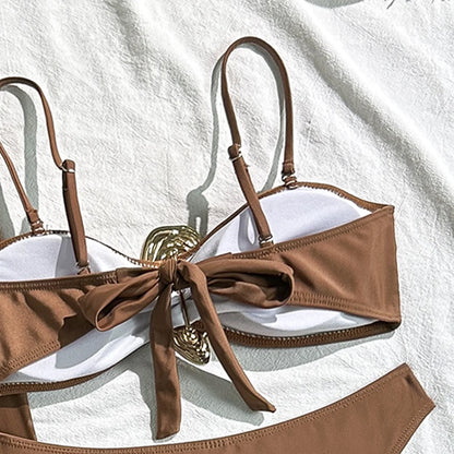 Vintage White Swimsuit Women Metal Oyster Buckle Push Up Mesh Long Skirt 3 Piece Bikini Set 2025 Holiday Bathing Suit Swimwear