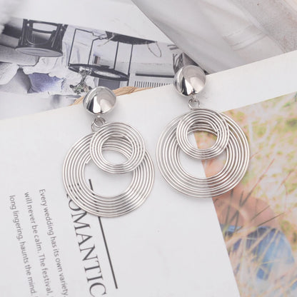 Two-layers Circles Women's Hanging Earrings Gold Color Silver Color Metal Spiral Pendants Dangle Earrings for Female European