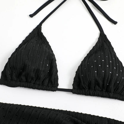 2025 Summer Halter Bikini 3 Pieces Women Special Material Sexy Thong Swimwear With Sarong Skirt White/Black/Pink/Green Beachwear