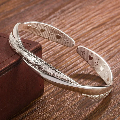 Fashion 925 Sterling Silver Woman Cuff Bracelet Open Leaf Shaped Adjustable Charm Bangle Girls Party Jewelry Christmas Gifts