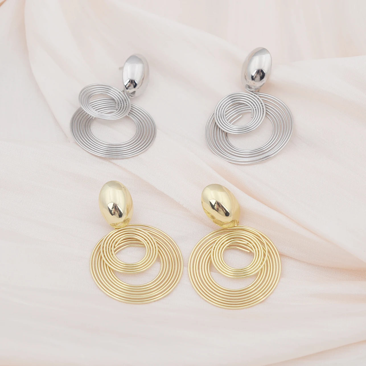 Two-layers Circles Women's Hanging Earrings Gold Color Silver Color Metal Spiral Pendants Dangle Earrings for Female European
