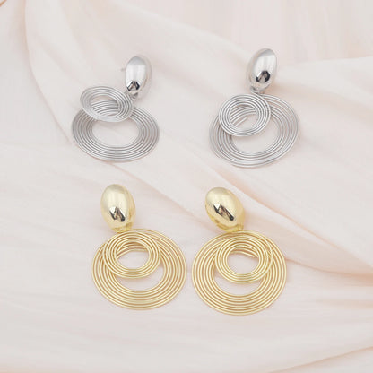 Two-layers Circles Women's Hanging Earrings Gold Color Silver Color Metal Spiral Pendants Dangle Earrings for Female European