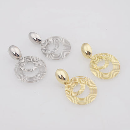 Two-layers Circles Women's Hanging Earrings Gold Color Silver Color Metal Spiral Pendants Dangle Earrings for Female European