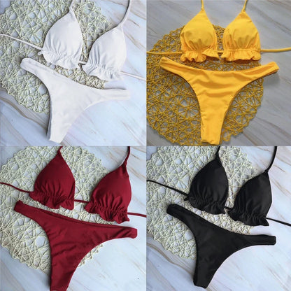 Summer Brazilian Bikini Set for Women Sexy 2 Pieces Set Push-up Swimwear Bandage Top Thong Bathing Suit Swimsuit Beachwear