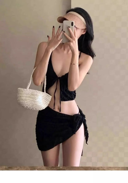 Sexy Three-Piece Bikini Swimsuit Women's Vacation Thermal Spring Separate Slimming Korean Ins High-End Feel Cross-Border