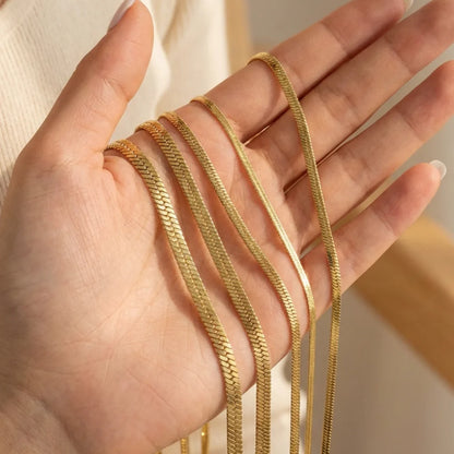 Minimalist Unisex Snake Chain Necklace Choker Stainless Steel Herringbone Gold Color Fashion Jewelry Gift For Her Women and Men