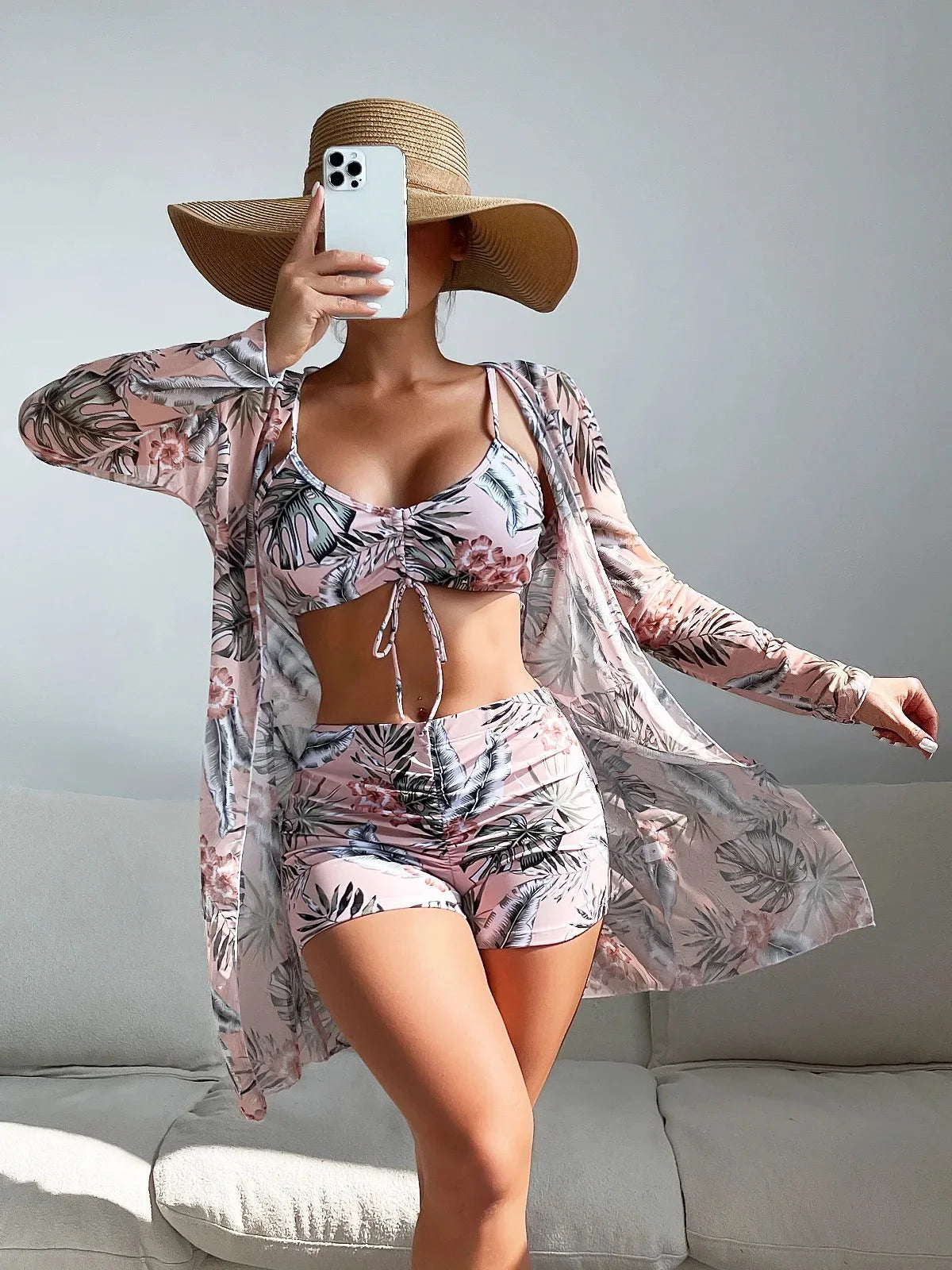 Mingyi New Multi-Color Mesh Cover up Sexy Leg Lengthening Swimsuit Top Bottoms Three-Piece Set Women's Swimwear