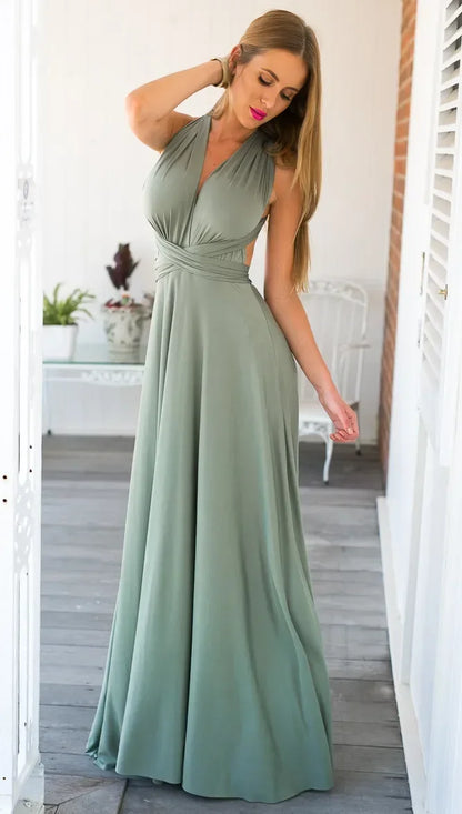 Fashion Multi-worn V-neck Vestidos De Fiesta Women Long Dress Sexy Strapped Lady Summer Maxi Dress