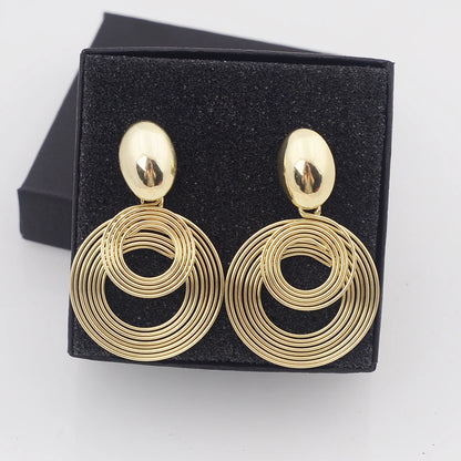 Two-layers Circles Women's Hanging Earrings Gold Color Silver Color Metal Spiral Pendants Dangle Earrings for Female European