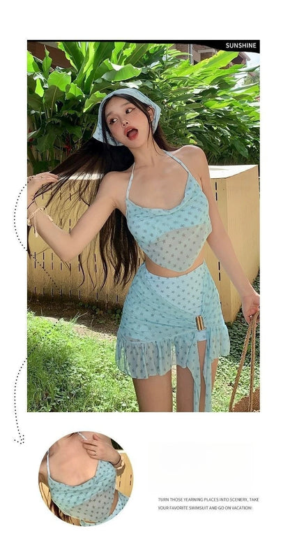 Women's Mint Mambo Bikini Set Luxury Skirted Two-Piece Swim Dress with Push-Up Top Slimming Hot Spring Resort Swimwear