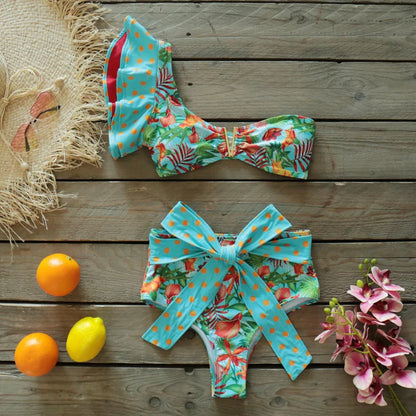 2025 Print Bikini Women Swimwear Push Up Swimsuit High Waist Biquini Halter Backless Bathing Suit Ruffle Beach Wear Summer