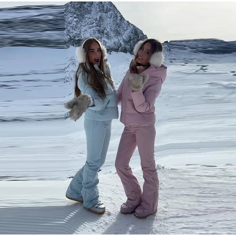 Cotton Ski Women's Winter Jumpsuit Sets Zipper Loose Jacket Straight Pants Suits Skiwear Snow Commute Street Outdoors Romper