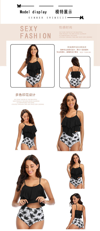 8 Colors Women Ruffled Tankini Set Padded Top With Adjustable Shoulder Straps Elastic Slim Knitted High Waisted Beachwear 2025