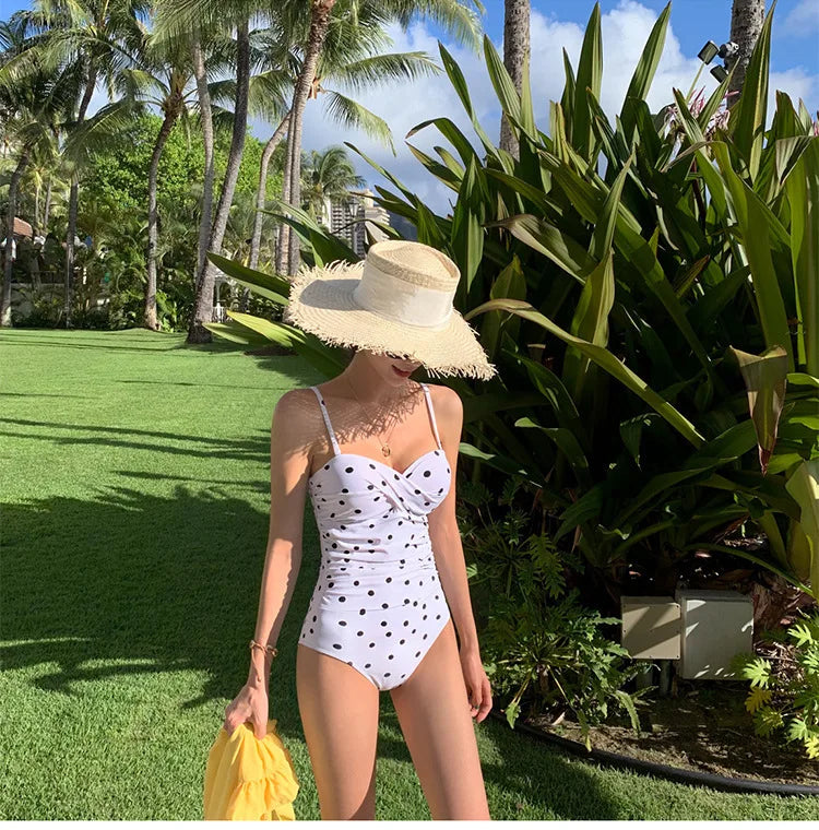 2024 Women One Piece Swimsuit Korean Red Beach Wear Tummy Control Bathing Suit Female Backless Monokini Padded Swimming Pool