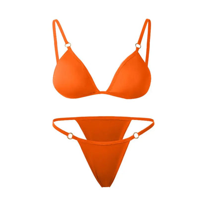 Beach Low Waist Sexy Solid Color Sling Backless Two Piece Split Swimwear Swimsuit Bikini Set