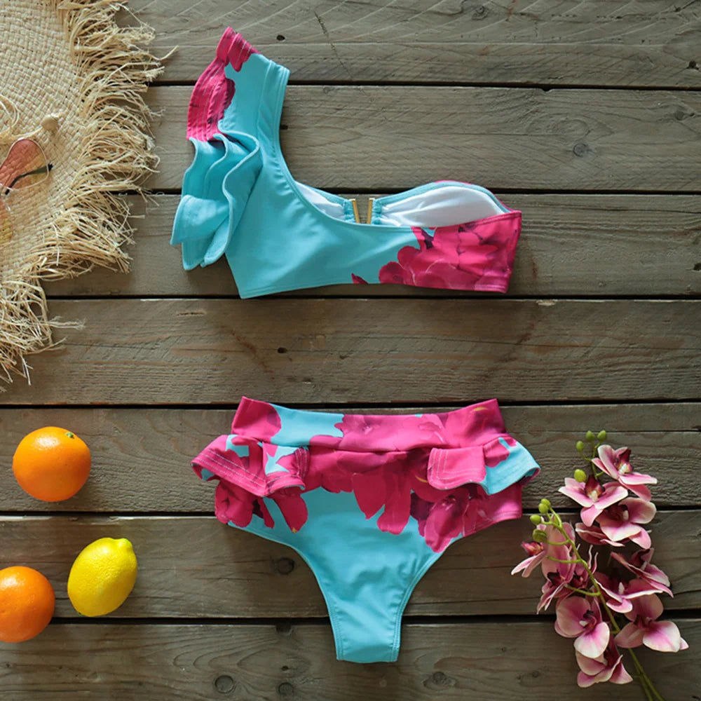 2025 Print Bikini Women Swimwear Push Up Swimsuit High Waist Biquini Halter Backless Bathing Suit Ruffle Beach Wear Summer