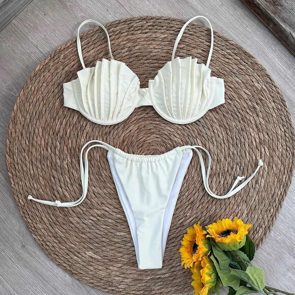 Sexy Shell Micro Bikini 2025 Women Swimsuit Female Swimwear Thong Bikinis Set Brazilian Beach Wear Bathing Suit Biquini