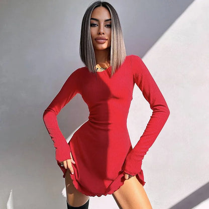 Dulzura Women 2024 Spring Autumn Fashion Long Sleeve Knitted Streetwear Bodycon Short Mini Dress Wholesale Items For Business