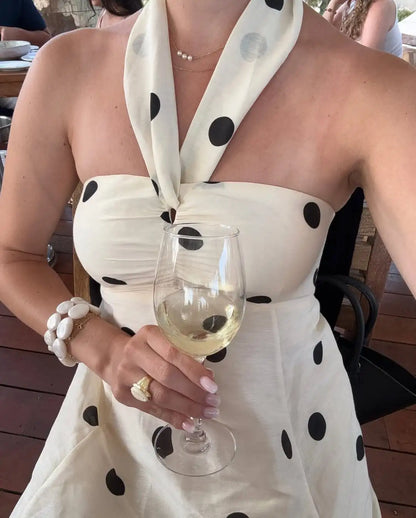 Ticketsx Polka Dot Dress Women's Sexy Scarf One Shoulder Backless Pleated Strapless Mini Dress Female Summer Luxury Loose Dress