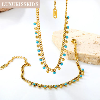 LUXUKISSKIDS Fashion Cubic Love Heart Minimalist Jewelry Set Necklace Earrings Bracelets Stainless Steel Women/Girls Accesories