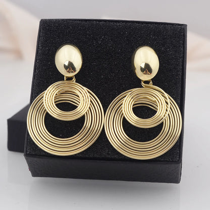 Two-layers Circles Women's Hanging Earrings Gold Color Silver Color Metal Spiral Pendants Dangle Earrings for Female European