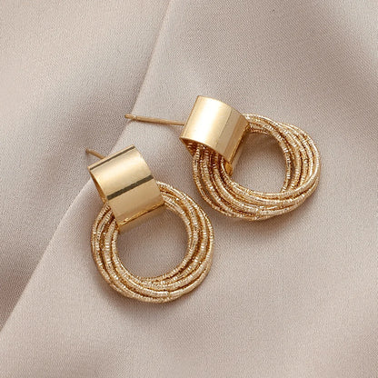 Vintage Metal Round Drop Earrings for Women Trendy Party Geometry Statement Jewelry Multilayer Small Circle Dangle Earrings