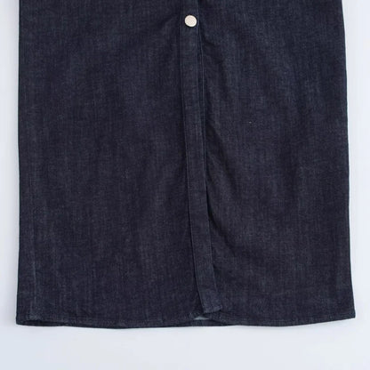 ETJ 2025  Spring New 1975 series denim MIDI dress with lapel side zipper fashion wrinkle waist slim elegant dress