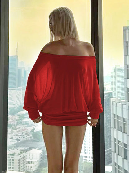 Dulzura Off Shoulder Long Sleeves Ruched Patchwork Mini Dress Women’S Sexy Elegant Casual Outfit Party Clubwear Spring Summer