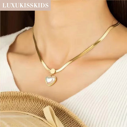 LUXUKISSKIDS Fashion Cubic Love Heart Minimalist Jewelry Set Necklace Earrings Bracelets Stainless Steel Women/Girls Accesories