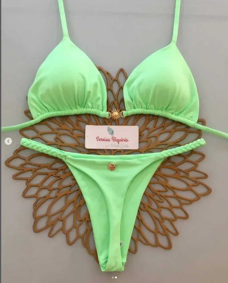 Print Sexy Bikini Sets Halter Lace-up Tops Thongs Beach Style Bathing Suit Y2k Swimsuits Women Beachwear Купальник Женский 2025