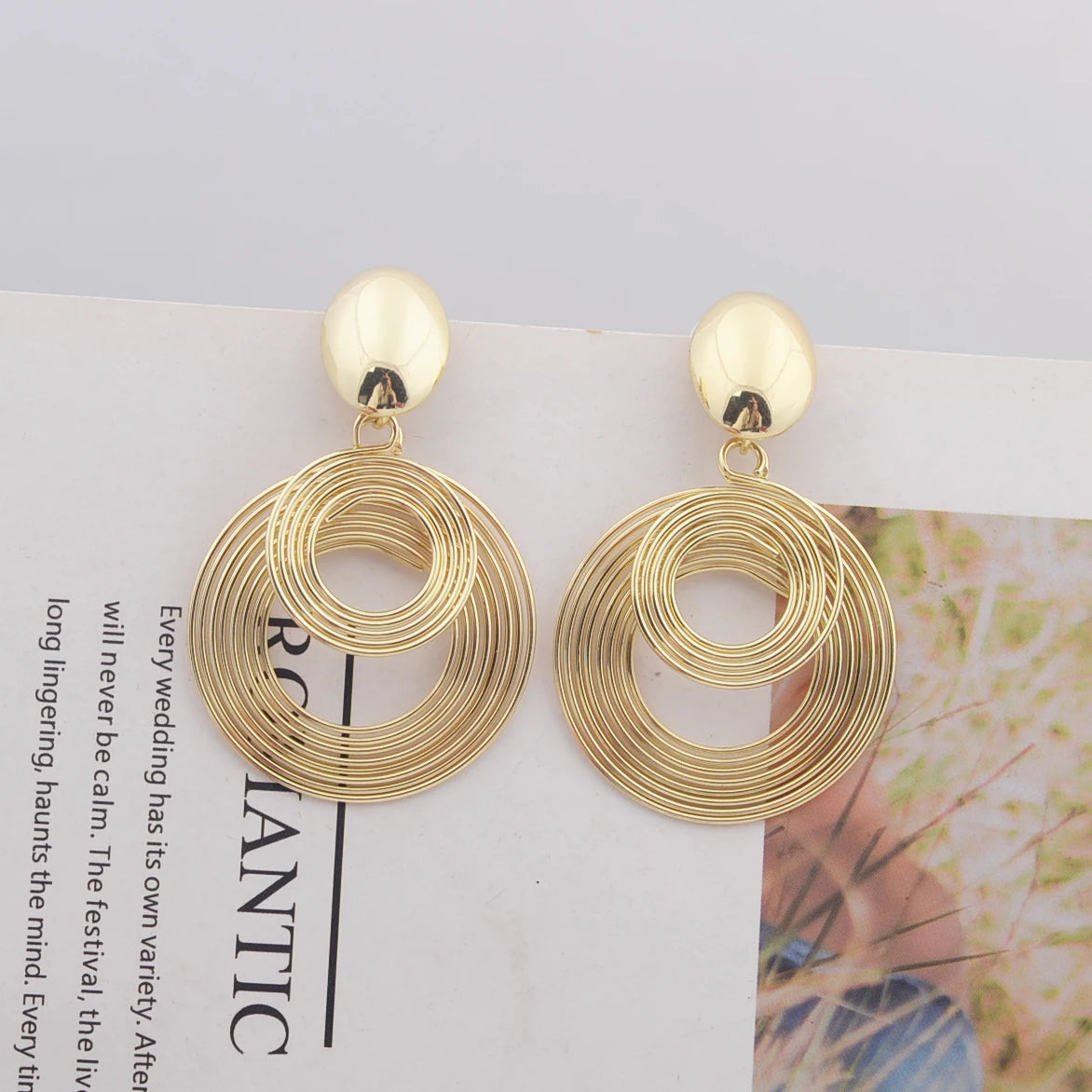 Two-layers Circles Women's Hanging Earrings Gold Color Silver Color Metal Spiral Pendants Dangle Earrings for Female European