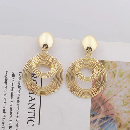 Two-layers Circles Women's Hanging Earrings Gold Color Silver Color Metal Spiral Pendants Dangle Earrings for Female European