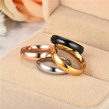 Simple 4mm 6mm Titanium Ring Women Men Prevent Allergy High Polished Wedding Rings Stainless Steel Couple Finger Jewelry Gifts
