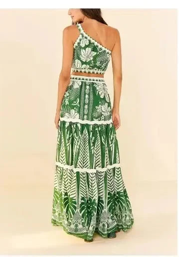 Conservative Bikini One-Piece Swimsuit with Beach Skirt Shantung Wrap for Hot Springs Women's Fashion Swimming Costume