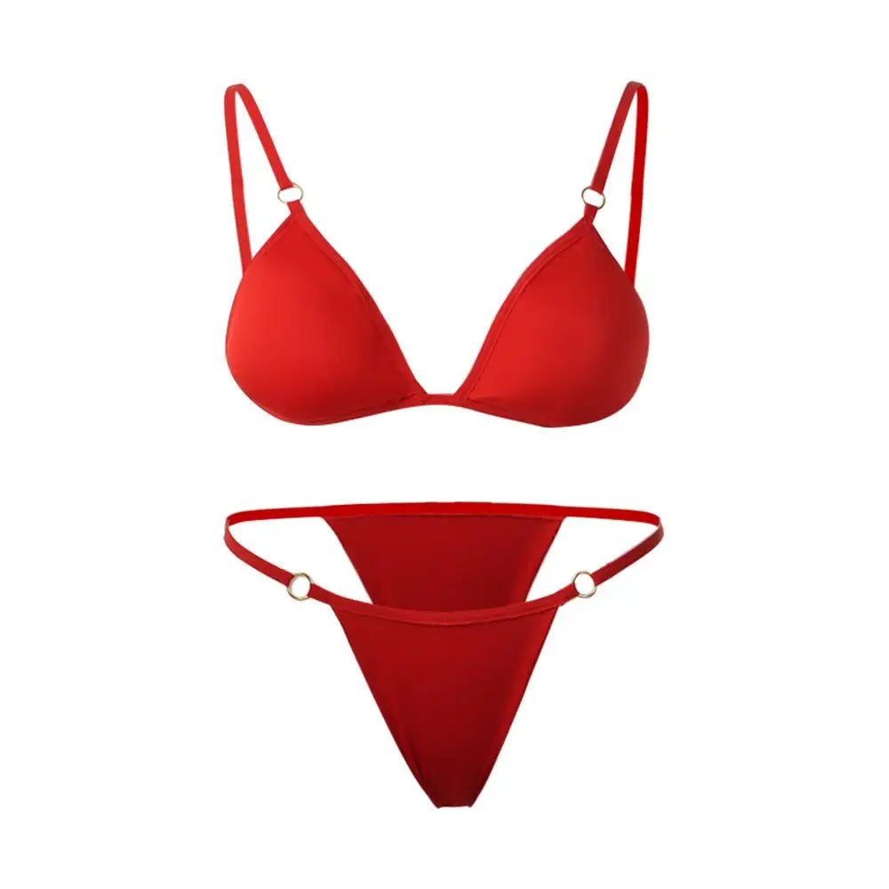 Beach Low Waist Sexy Solid Color Sling Backless Two Piece Split Swimwear Swimsuit Bikini Set